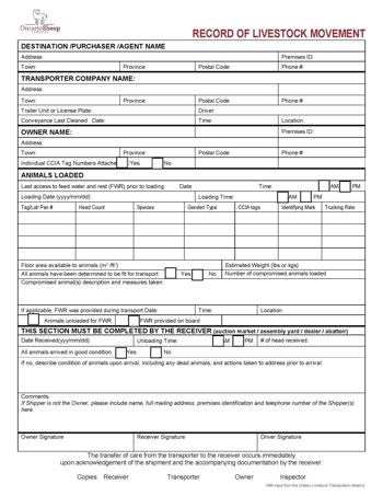 OSF Transport Manifest Document